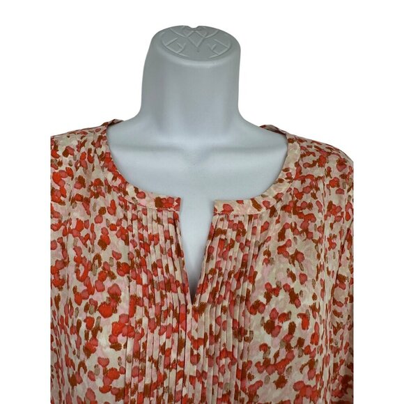 TALBOTS Orange Coral Abstract Patterned Pintucked Career Blouse Size L - Picture 3 of 8